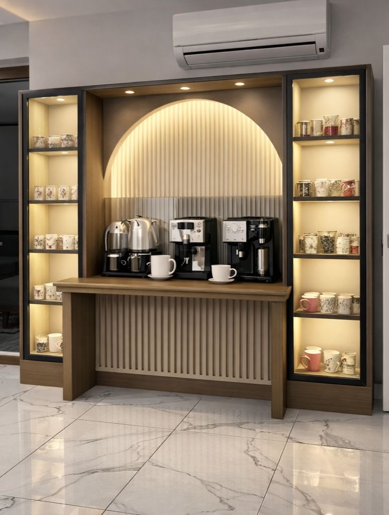 COMEOFFİCE - Signature Çıtalı Ahşap Premium Kahve İstasyonu
